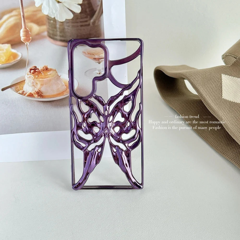 Silikondeksel med 3D sommerfugl som gir sikker mobilbeskyttelse til Samsung Galaxy S24/S25.