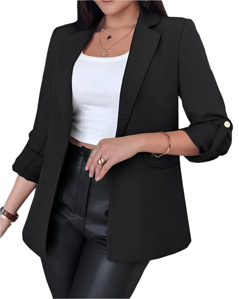 Slimfit cardigan blazer for kvinner, perfekt for et elegant arbeidsantrekk. Komfortabel og langermet.