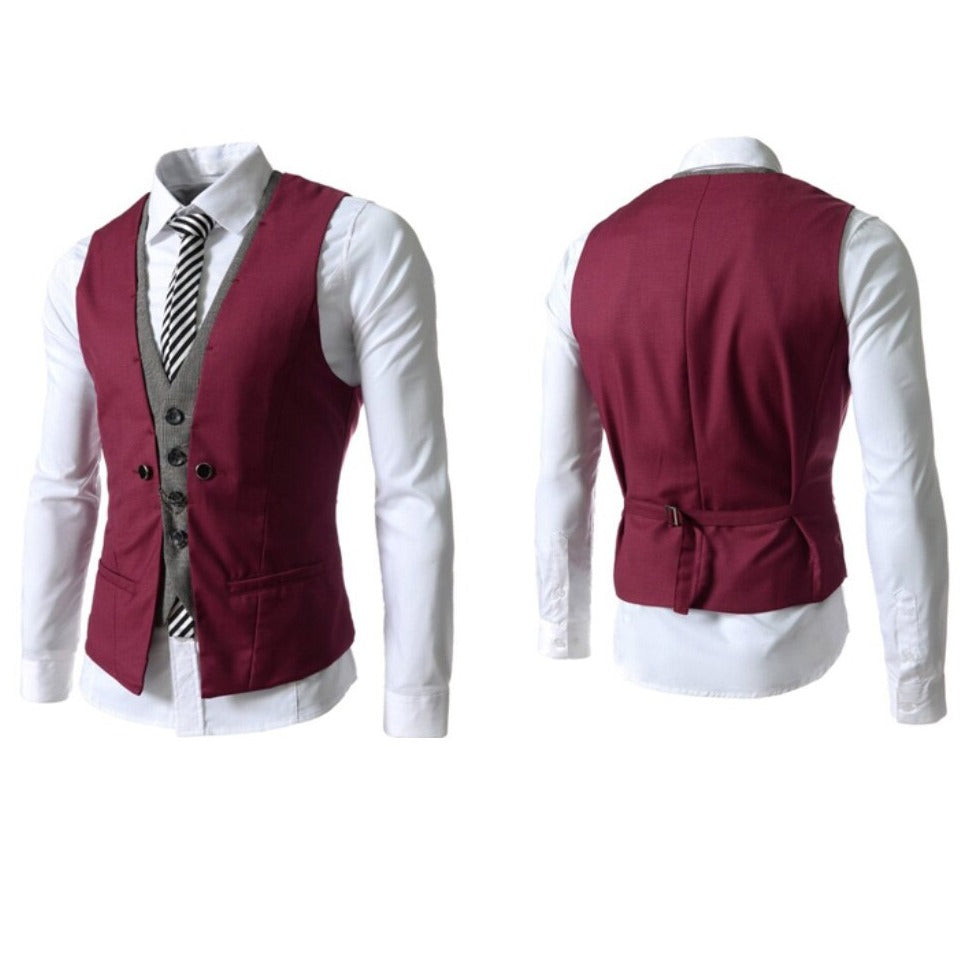 Mann iført elegant slim fit dressvest. Viser passform og stil for formelle eventer.