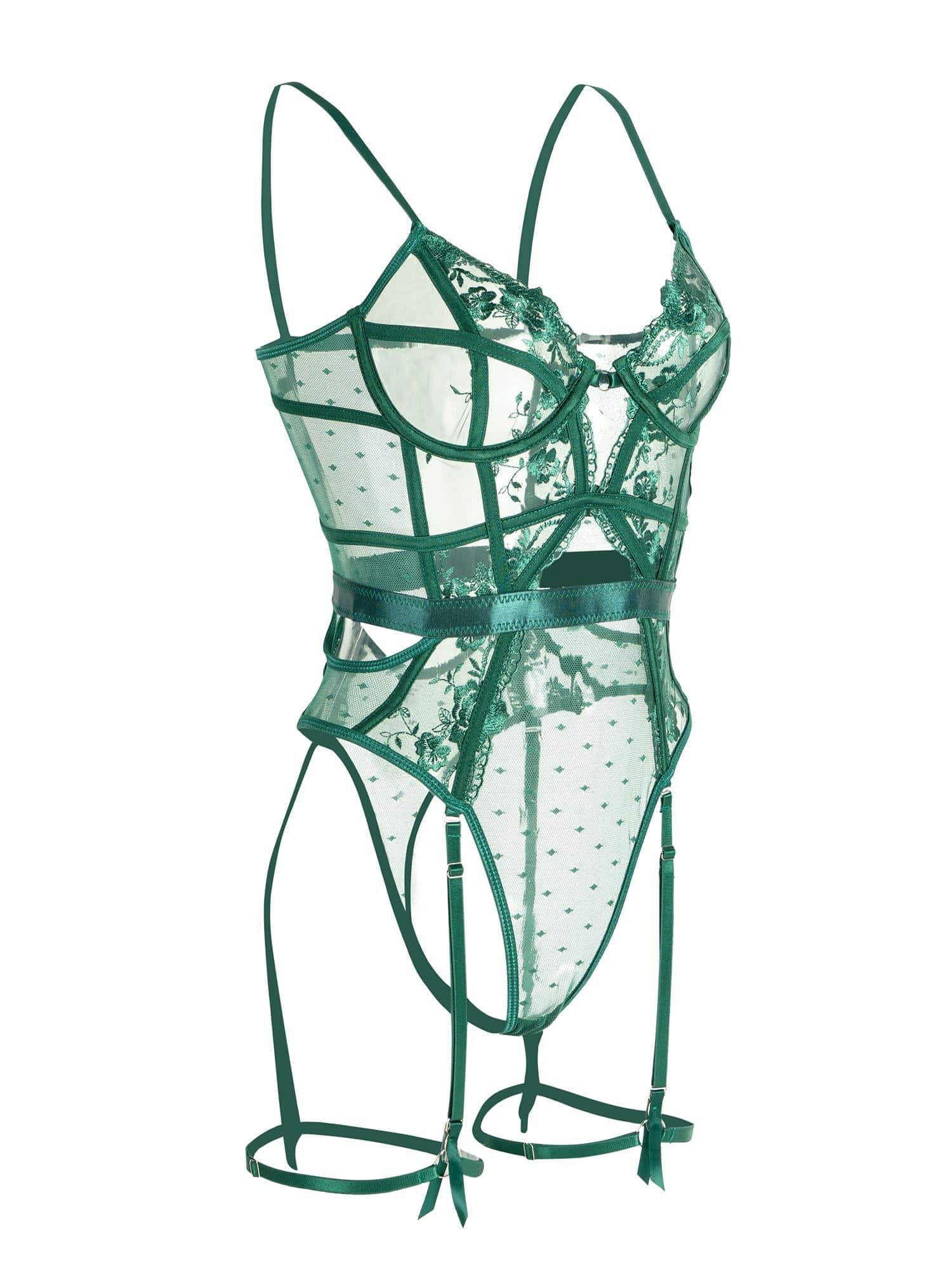 Sexy grønn blonde bodysuit med bøyle for kvinner, tilbyr støtte og et forførende intimt utseende.