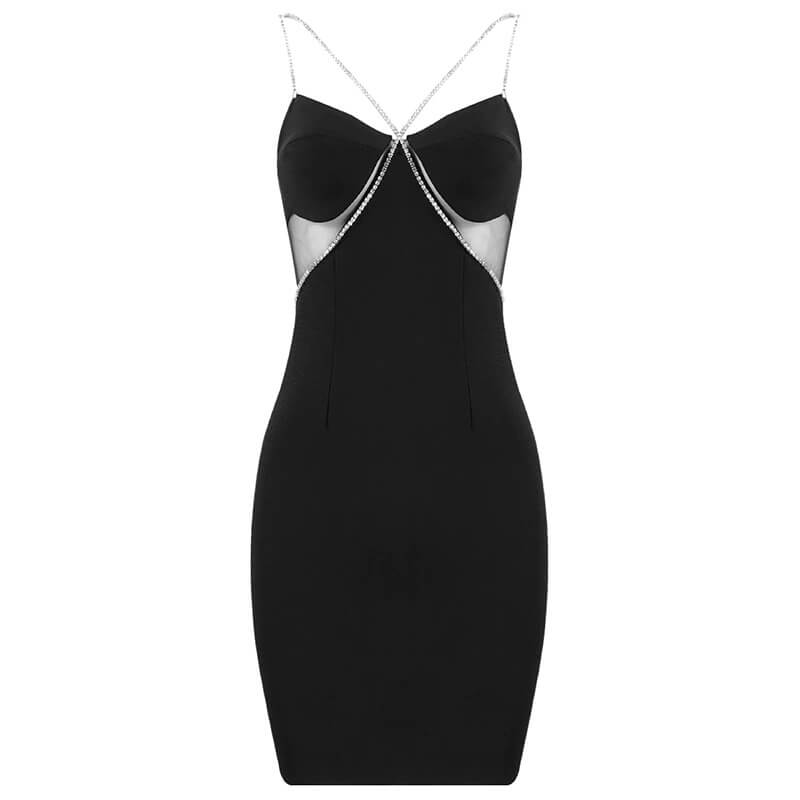 Glamorøs bodycon minikjole med rhinesteiner, ideell som partykjole eller kveldsantrekk for damer med stil.