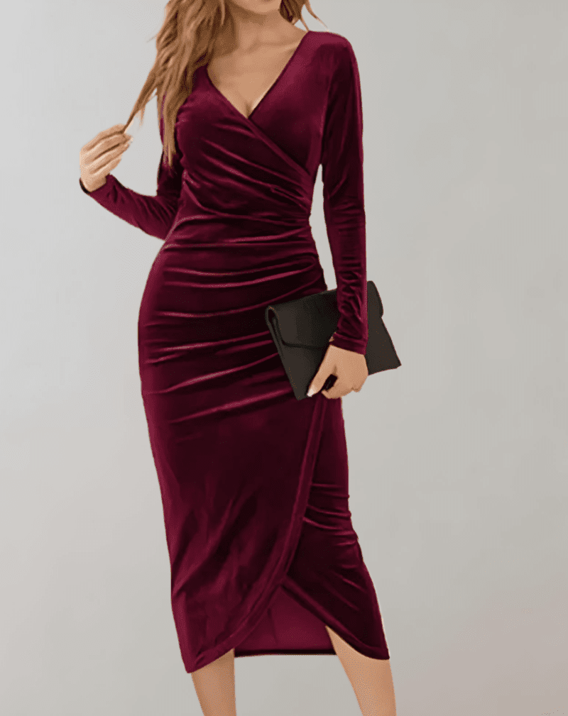 Lilla bodycon midikjole for kvinner, fremhever figuren. Perfekt selskapskjole for elegant kveldsantrekk.