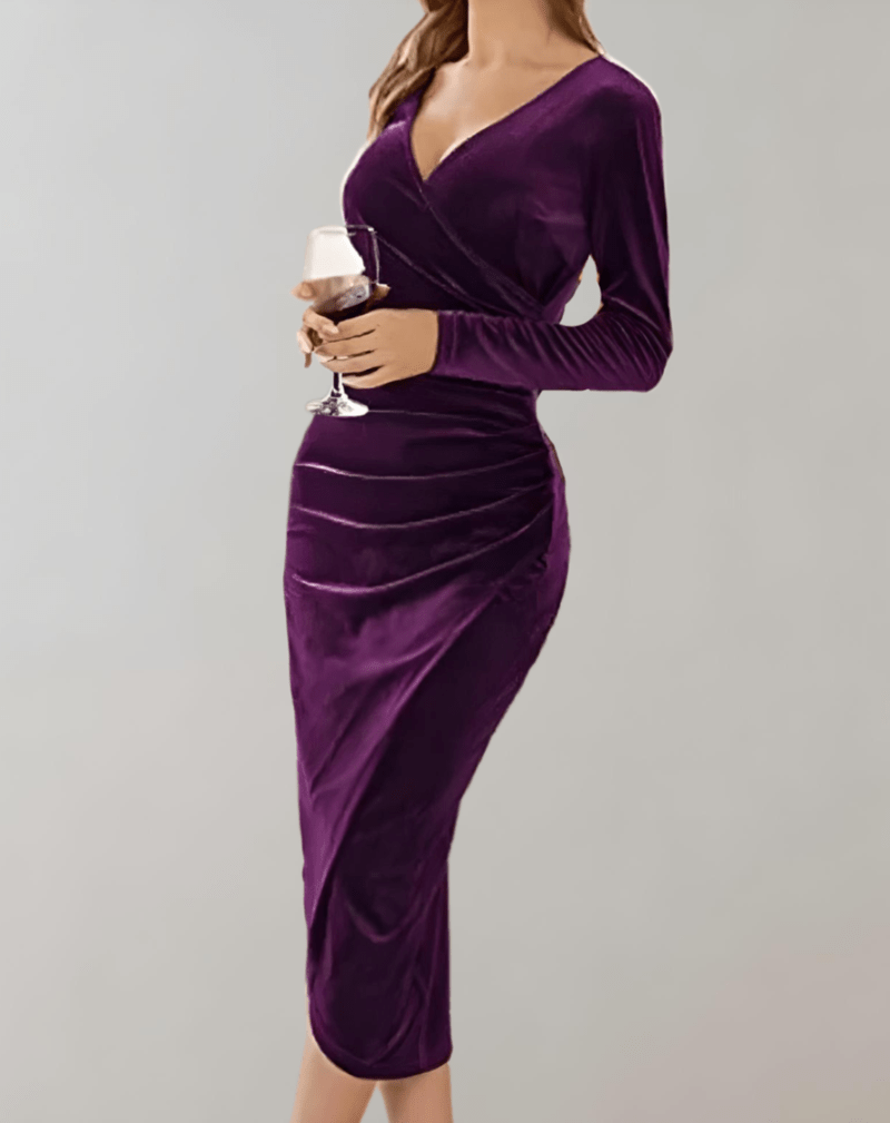 Dame bodycon midikjole i elegant stil. Figurnær festkjole, tilgjengelig i svart, grønn, rød og lilla.