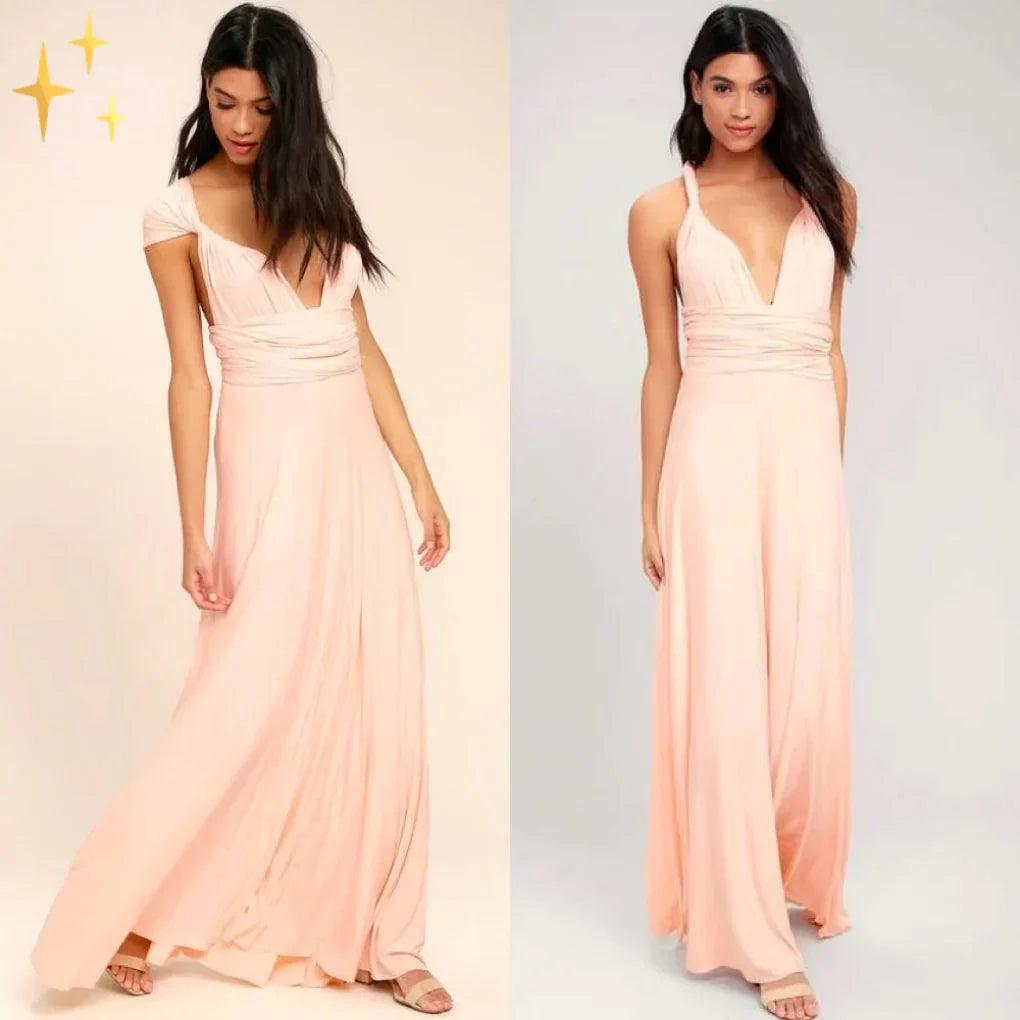 Flerfunksjonell svart omslagskjole for dame. Elegant jerseykjole, midi/maxi, ideell som festkjole, reisekjole.