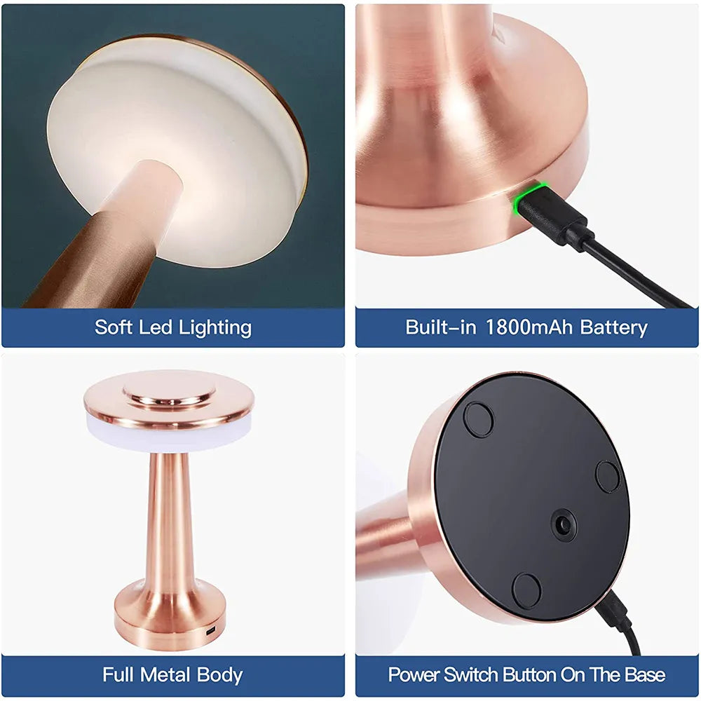 Bærbar USB-ladbar trådløs bordlampe, ideell som nattbordlampe eller dekorativ belysning i stuen.