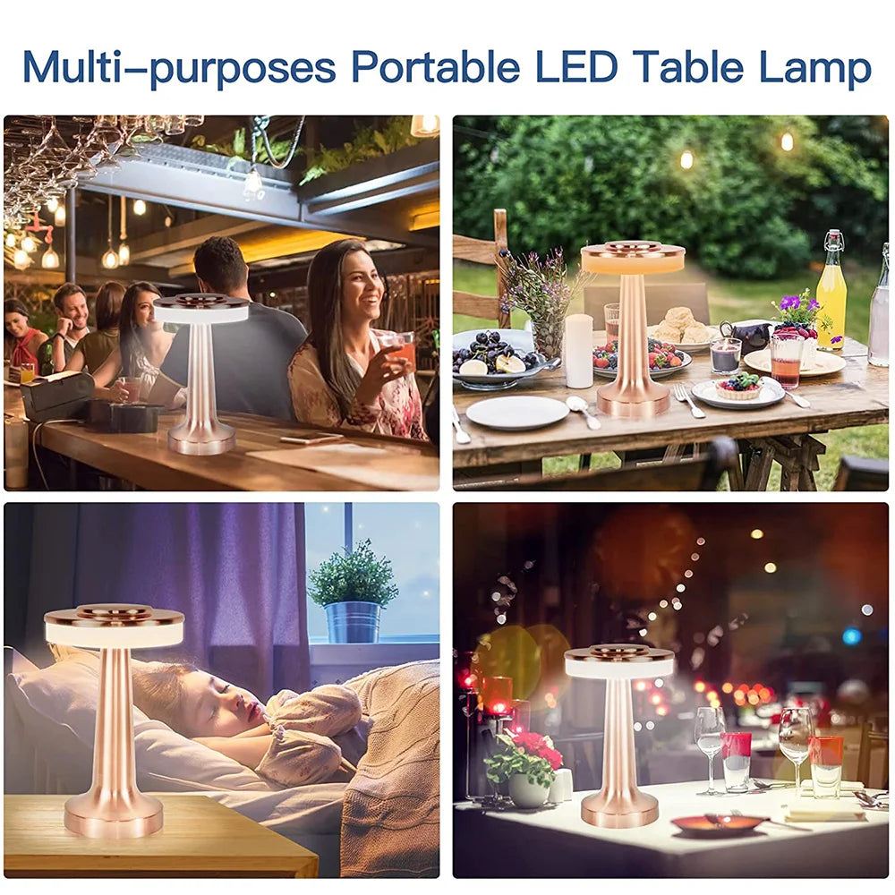 Elegant, bærbar trådløs LED-bordlampe med dimbart lys, passer perfekt som stue- eller kontorbelysning.