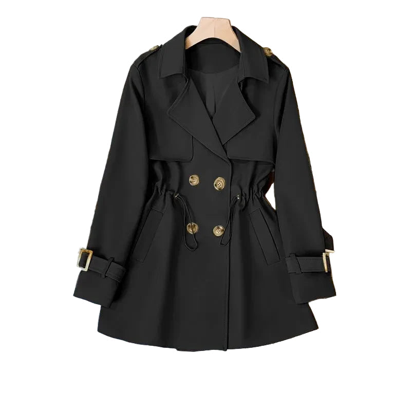 Elegant trench coat for kvinner i mellomlang lengde, perfekt for både formelle og hverdagsantrekk.