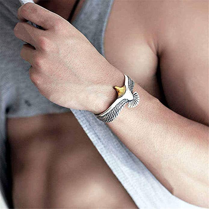 Eksklusivt justerbart ørn mansjettarmbånd i gull eller sølv. Elegant unisex armbånd, perfekt som gave.