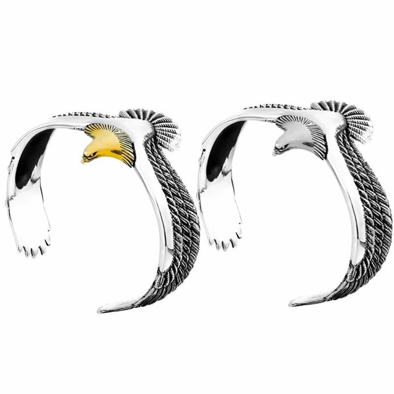 Retro-inspirert unisex ørn mansjettarmbånd i solid sølv eller gull. Kvalitets smykke, justerbart tilbehør.