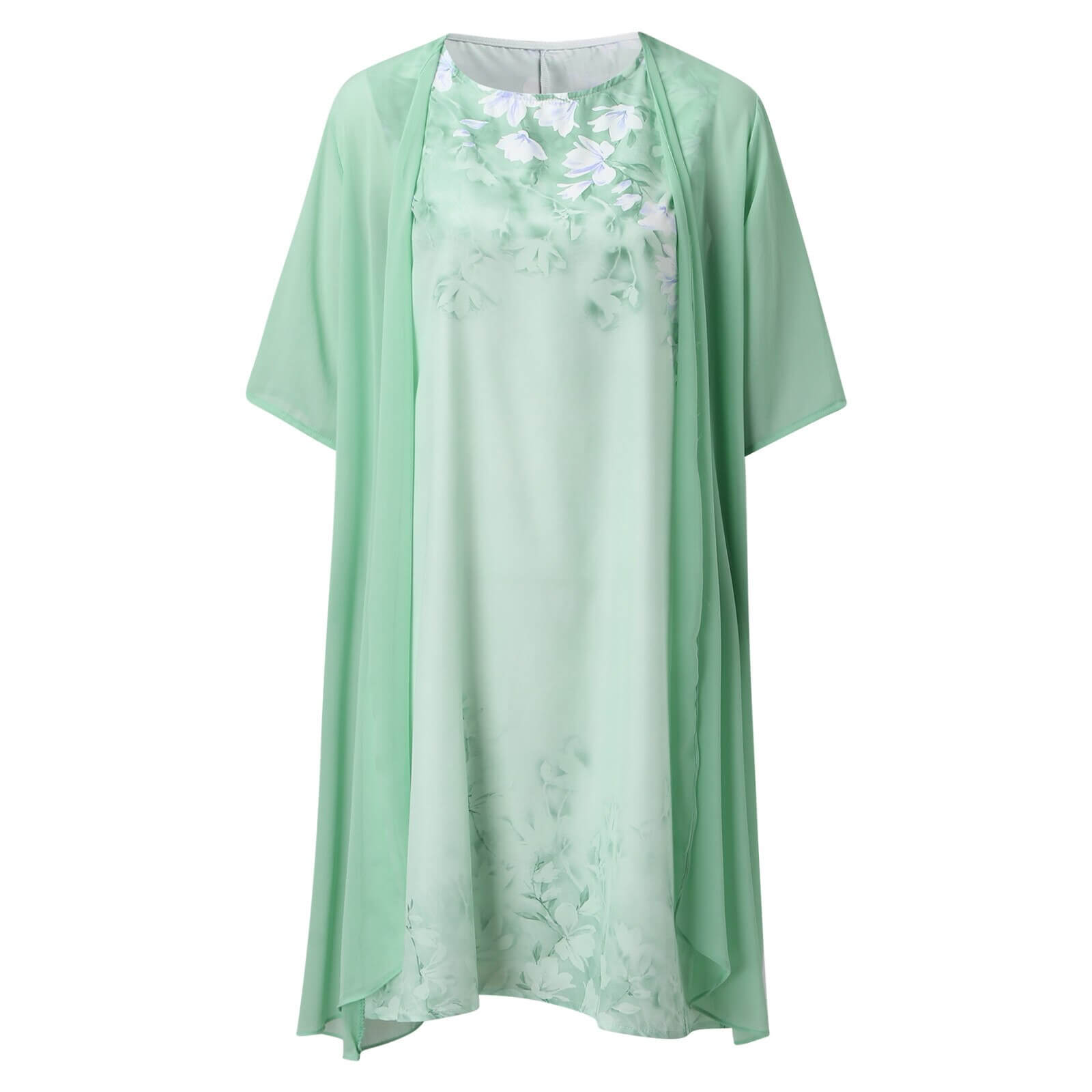 Elegant vårkjole for kvinner med blomstermønster, A-linje, knelengde, ermeløs.