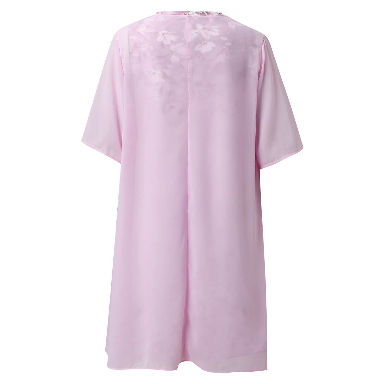 Damekjole: Ermeløs, knelengde, blomstermønster, elegant og moderne design.