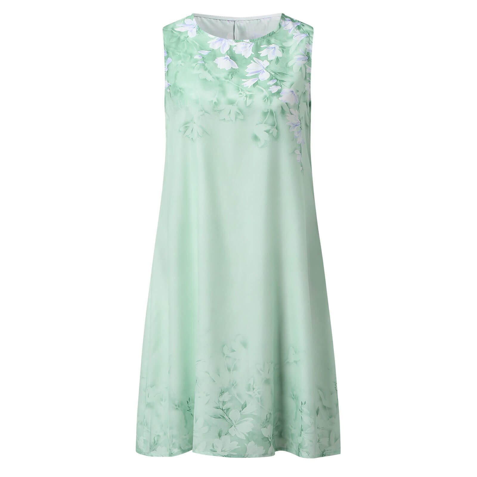 Elegant damekjole med blomstermønster, komfortabel A-linje, perfekt for sommer.
