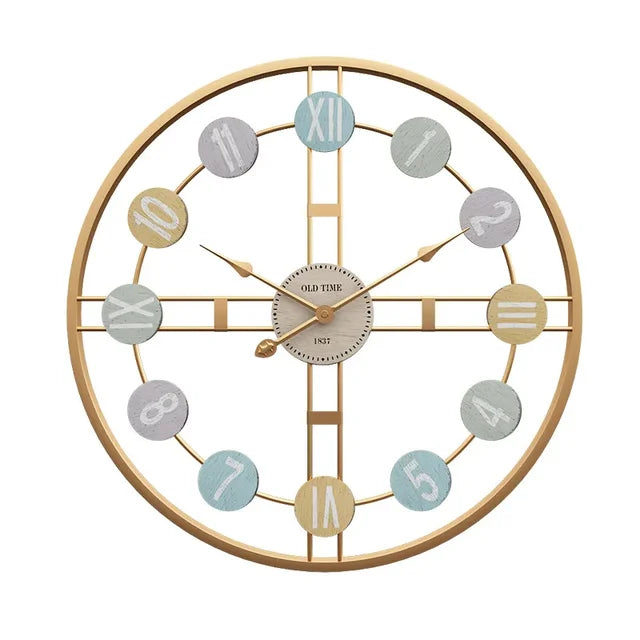 Elegant veggklokke, 3D romertall, vintage minimalistisk design, metallklokke, stillegående ur.