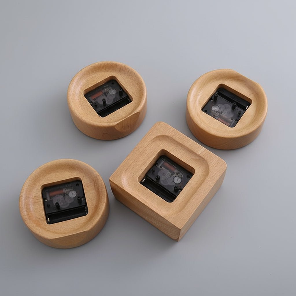 Minimalistisk analog vekkerklokke av bøketre. Perfekt for moderne interiør og stille soverom.
