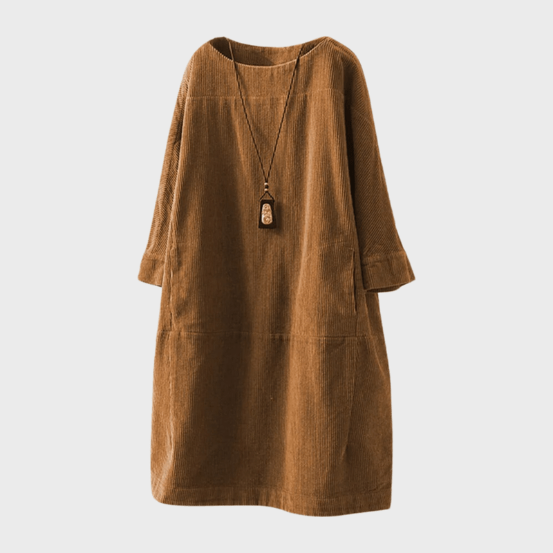 Tidløs dame velourkjole i midi lengde med vintage preg. Myk og komfortabel polyesterkjole for både hverdag og fest.