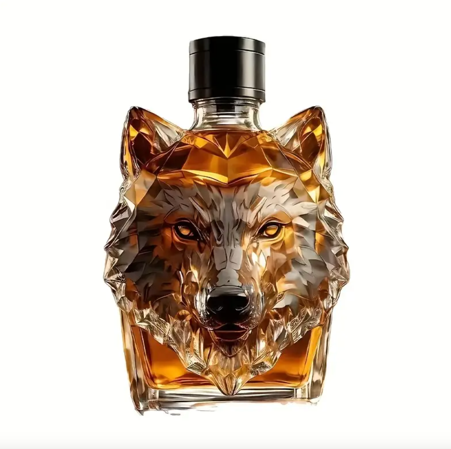 Elegant whisky dekanter i krystallglass med unikt ulvedesign. Perfekt brennevinsflaske for hjemmebar og gave.