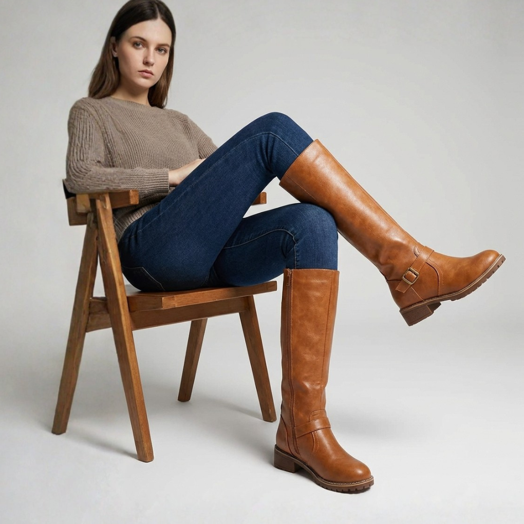 Mørkebrune midt-legg skinnstøvler for kvinner, elegant og allsidig. Ideelle høstsko med god komfort.