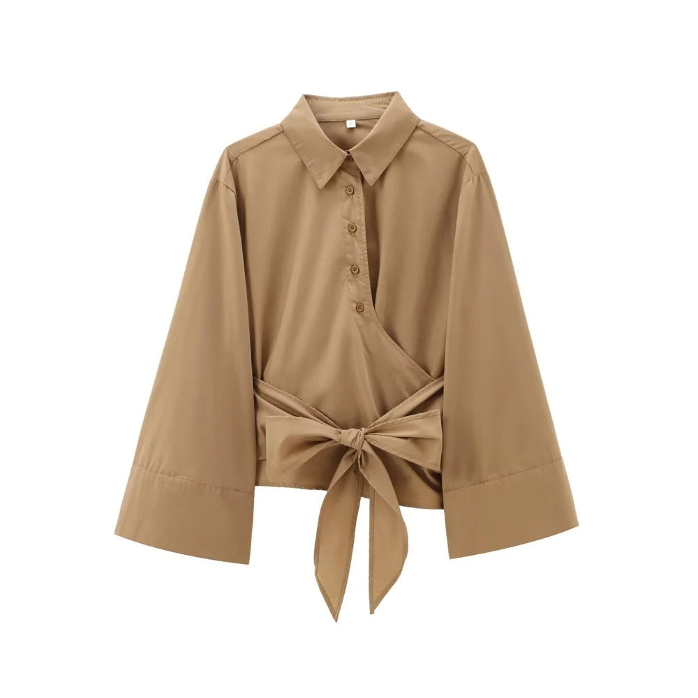 WeiĂźe Damen Kimonobluse mit stilvollem Schleifendetail, atmungsaktiv, ideal fĂĽr Sommer und BĂĽro