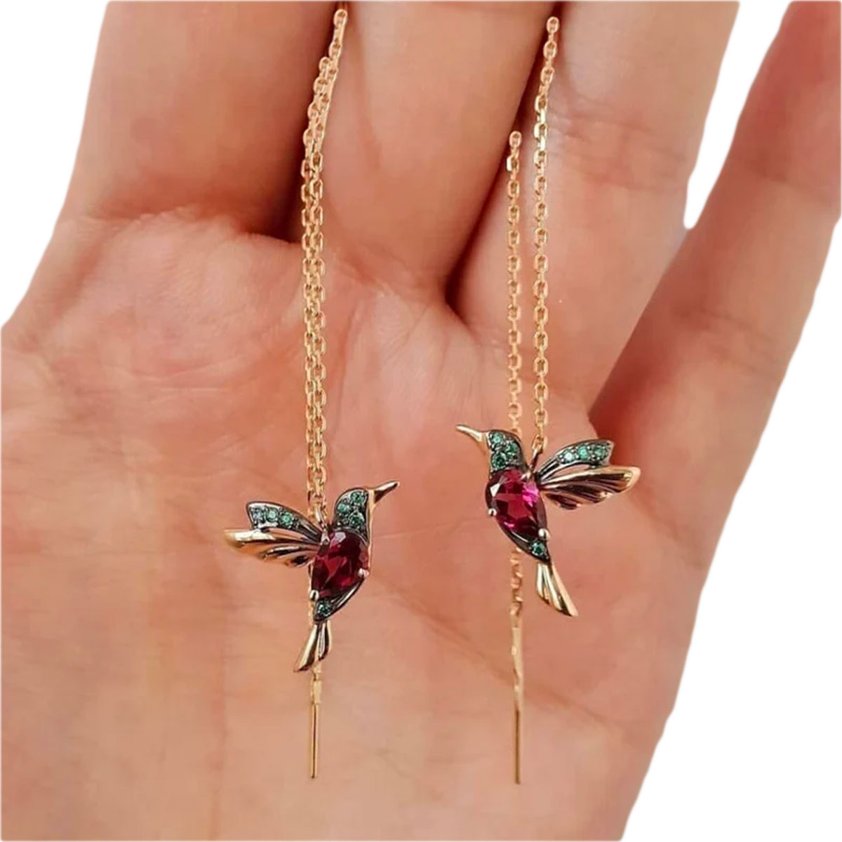 Elegante kolibri dråpeøreringer for kvinner med skinnende zirkonia. Perfekte smykker med dyremotiv.