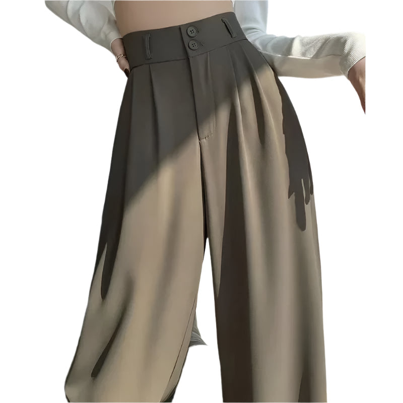 Elegante koreanske damebukser med høy midje og vide ben. Moteriktig og komfortabel stil for kvinner.