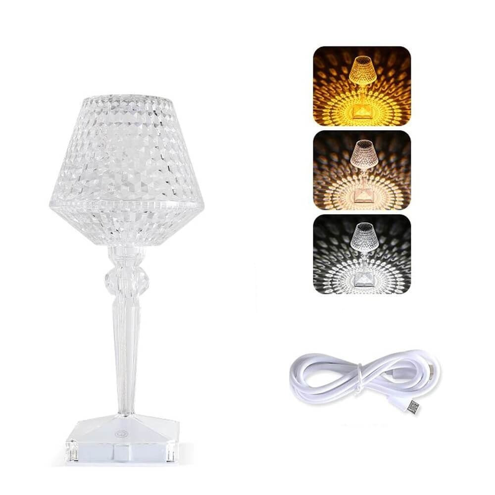 Gnistrende krystall bordlampe, elegant & oppladbar. Berøringsstyrt lys for stilig hjemmeinnredning.