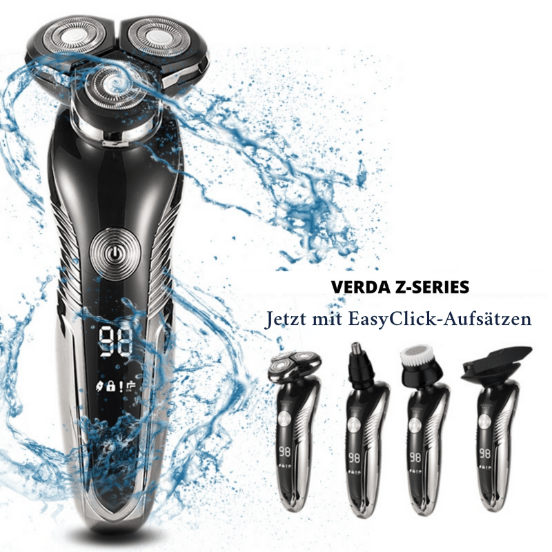 Elektrisk barbermaskin i bruk på ansikt for rask og effektiv tørrbarbering, perfekt for menns personlige hygiene.