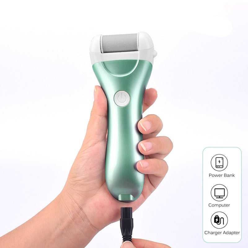 Nærbilde av ergonomisk elektrisk fotfil for enkel fjerning av hard hud, et must for glatte føtter.