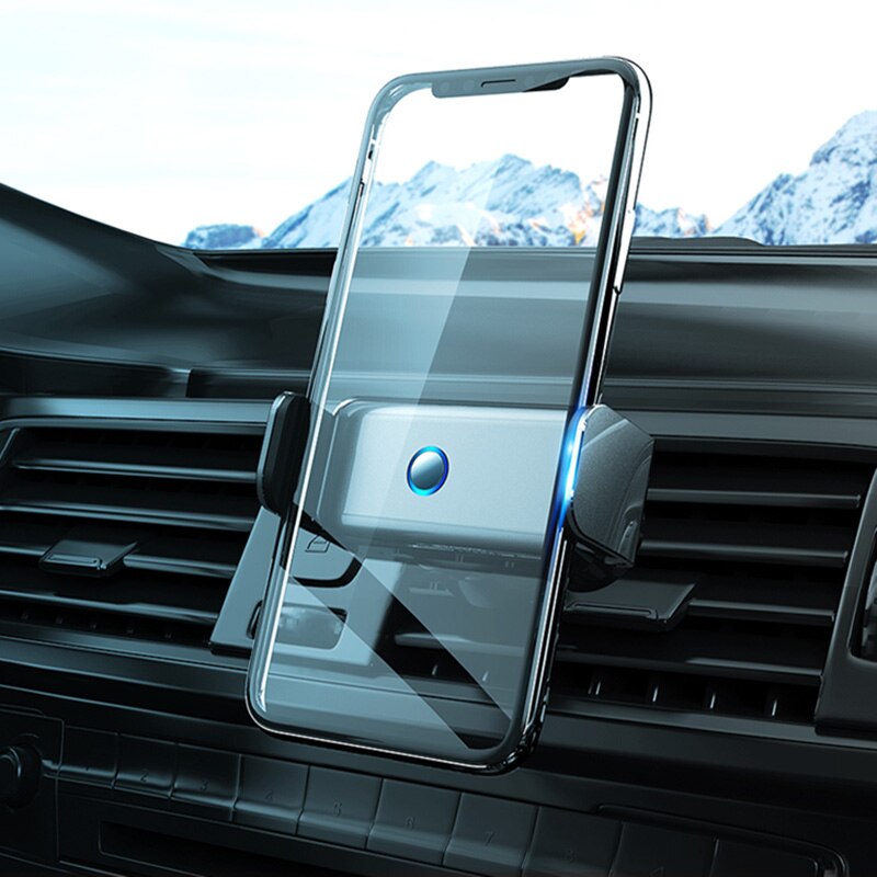 Allsidig elektrisk telefonholder for bil, med festealternativer for dashbord eller luftventil.