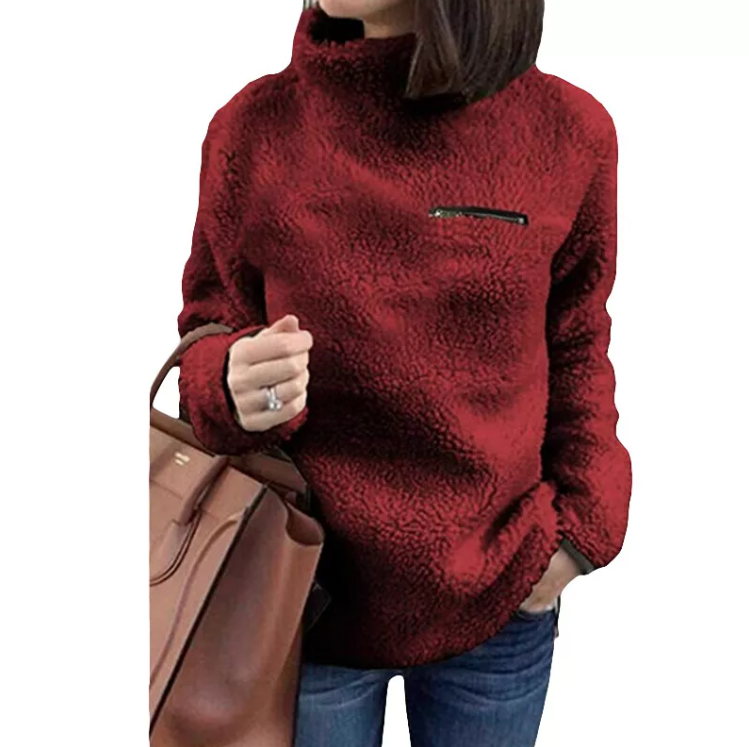 Allsidig ensfarget damegenser med turtleneck, en komfortabel og varm hverdagsgenser.