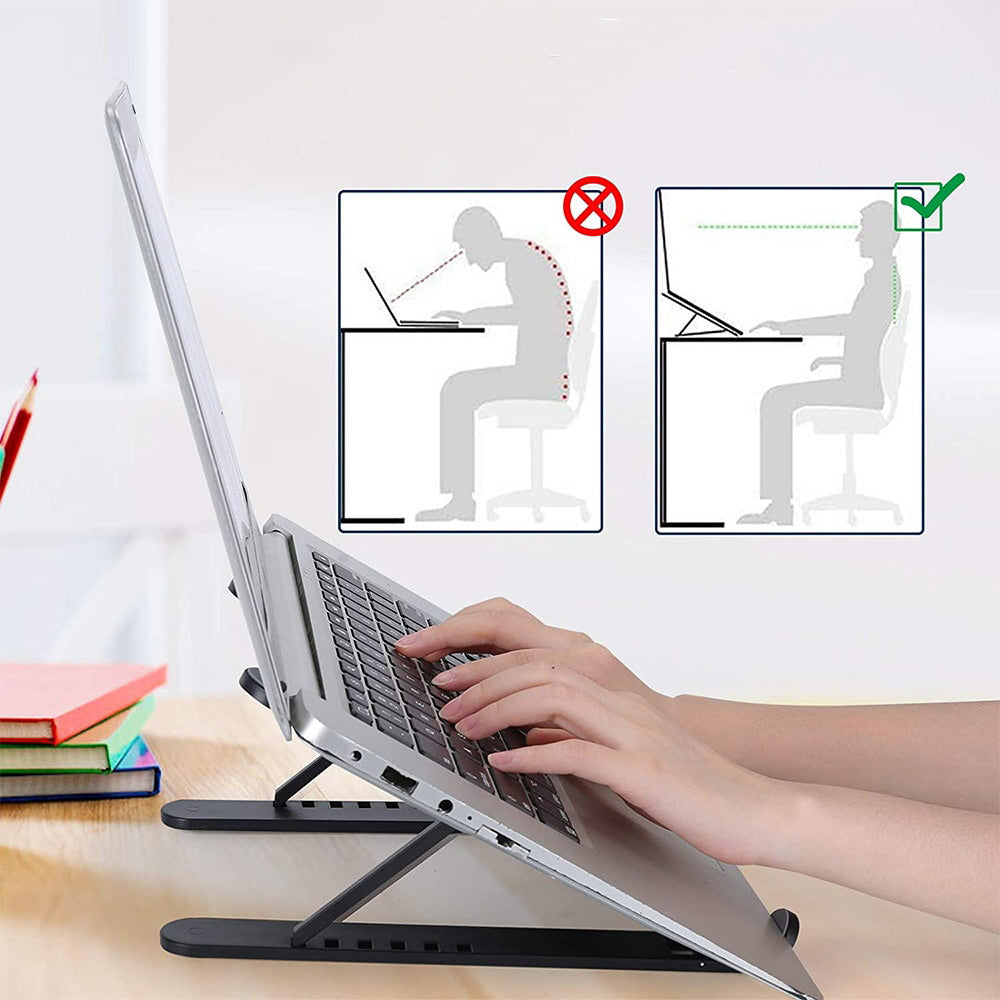 Ergonomisk PC stativ med åpen design for bedre kjøling, bidrar til god holdning og mindre belastning.