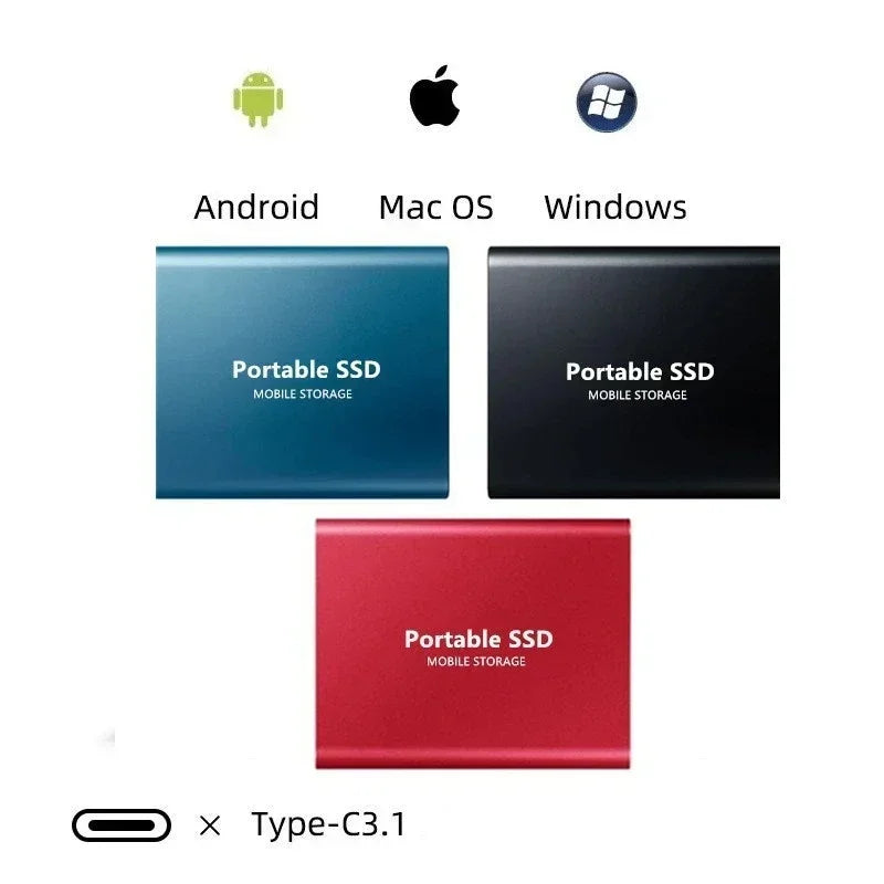 Ekstern SSD-stasjon, 2TB lagringskapasitet, optimalisert for høyhastighets USB-C