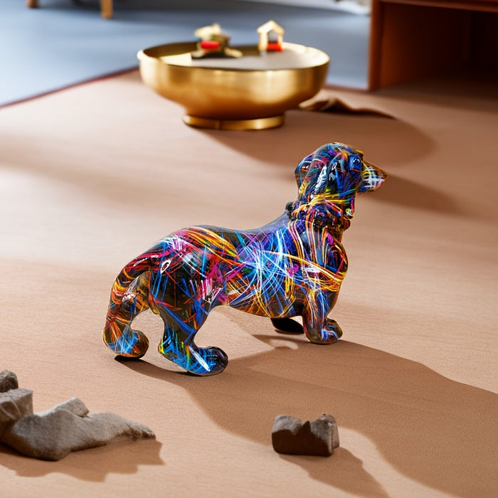 Stilig, fargerik dachshund hundedekor. Moderne dekorasjon som frisker opp stuen, kontoret eller et soverom.