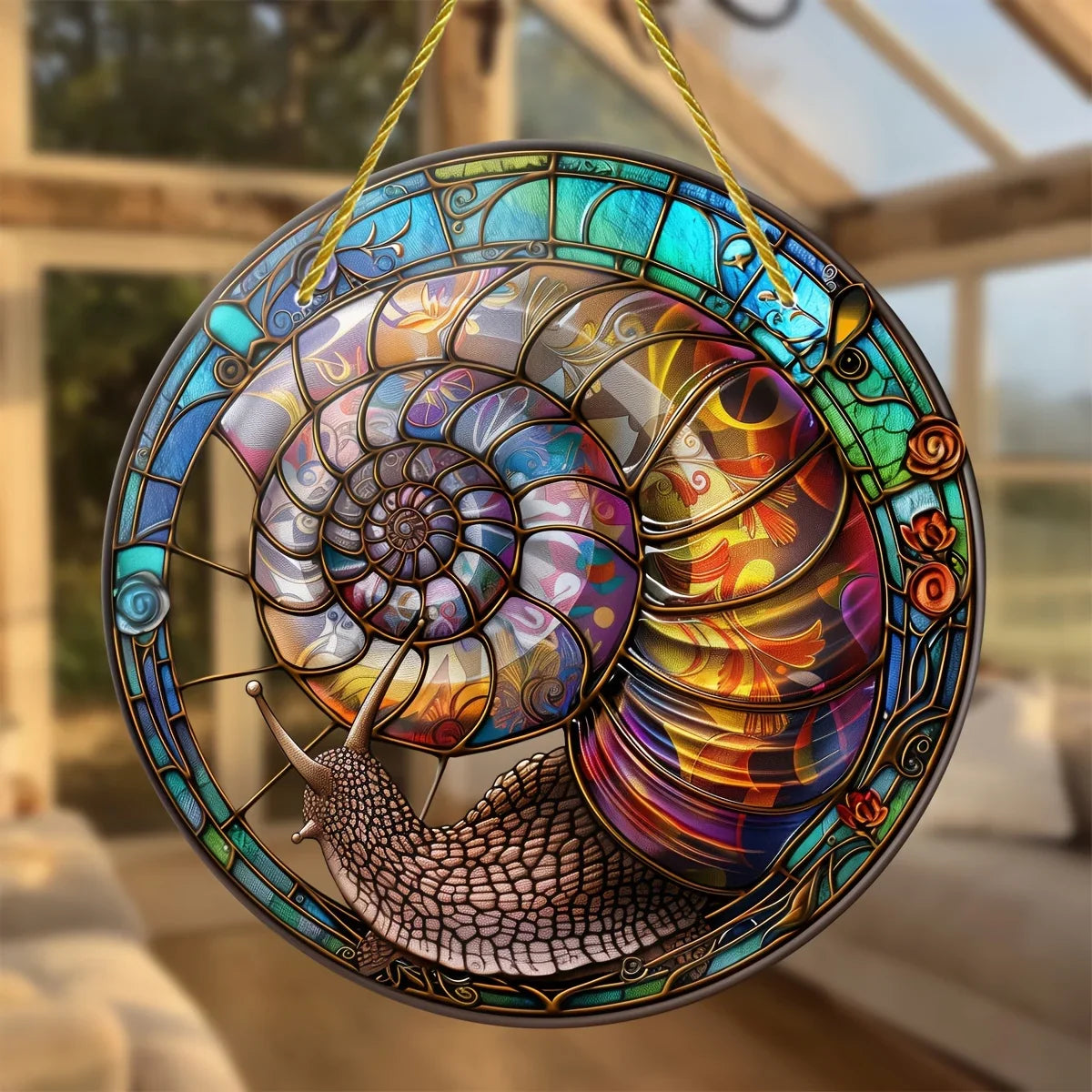 Vibrerende fargerik snegledesign solfanger. Perfekt glasskunst for uteområde eller hjemmedekor, en unik gaveidé.