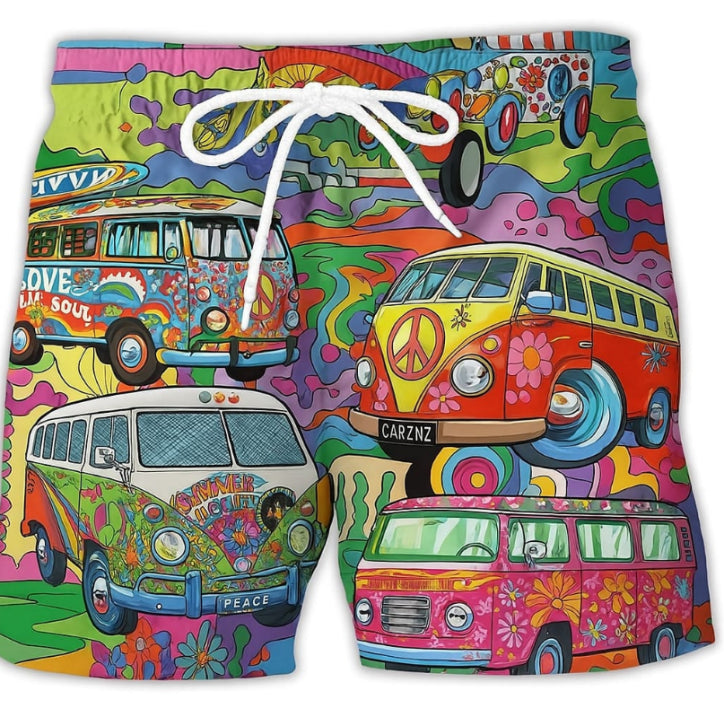 Fargerike herre badebukser med unikt graffiti design. Perfekt for sommer, strand og basseng.