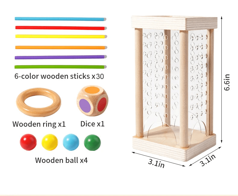 Barns hender plasserer fargerike ringer på Montessori tellepinner i tre for aktiv læring av tall.