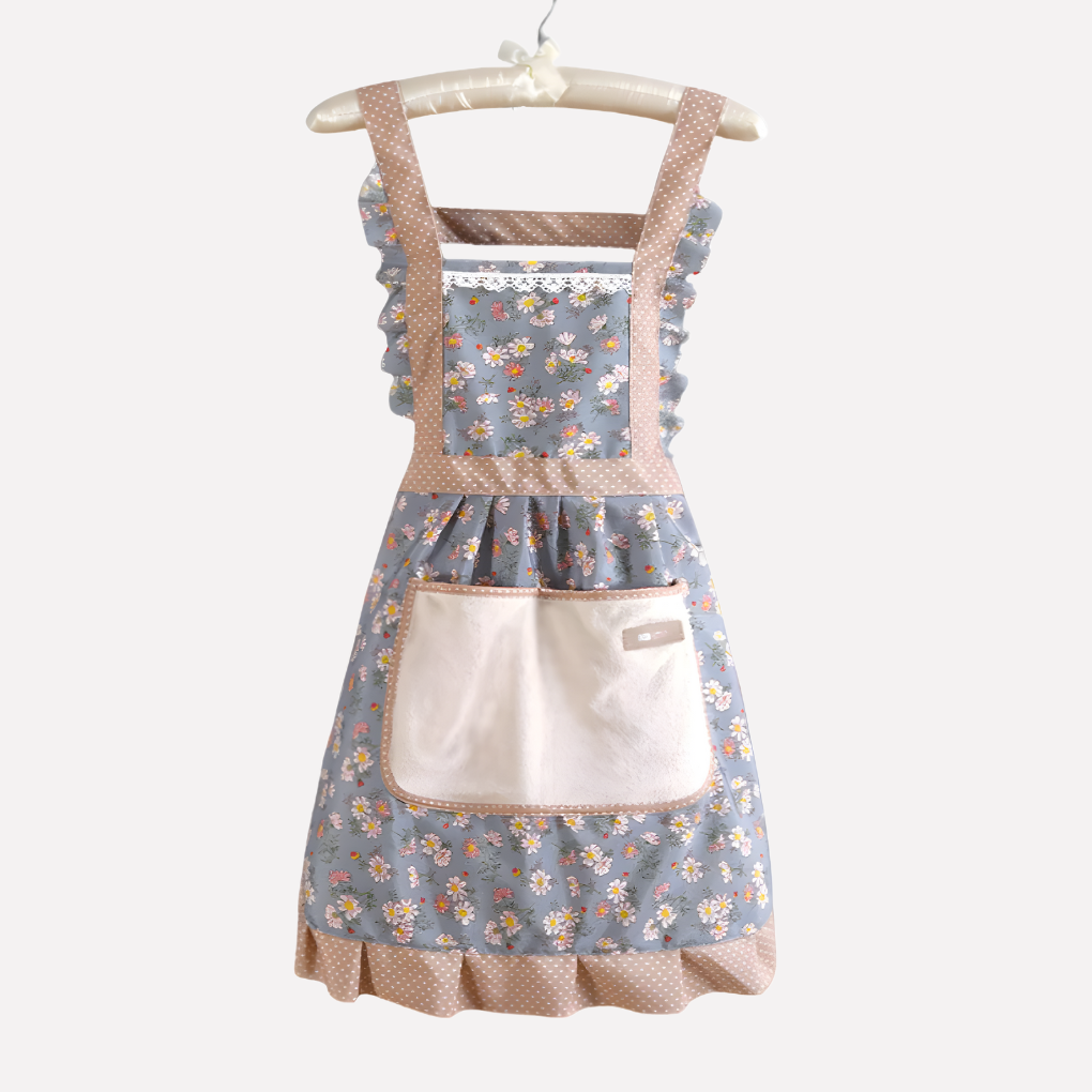 Fargerikt blomsterforkle med justerbar nakkerem. Perfekt kjøkkenforkle for matlaging og baking.