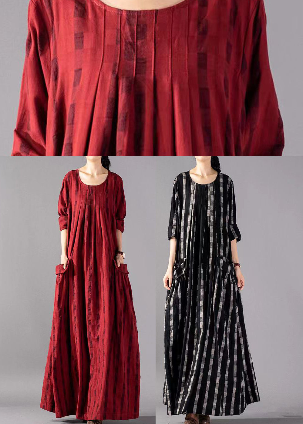 Behagelig feriekjole med lange ermer for kvinner, utstyrt med lommer for en avslappet sommerlook.