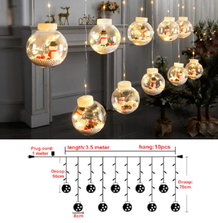 Kuleformede LED-julelys i varmhvit og lilla, perfekt for festlig juledekorasjon med fjernkontroll.