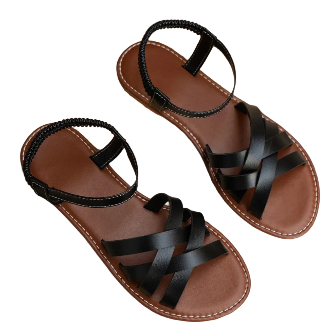 Flate damesandaler med elastisk stropp for komfortabel sommerbruk og fritid.