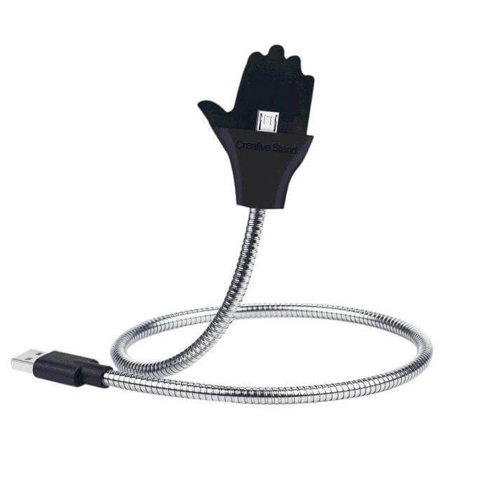 Universal mobilholder med fleksibel arm og hurtiglading for iPhone og Android.