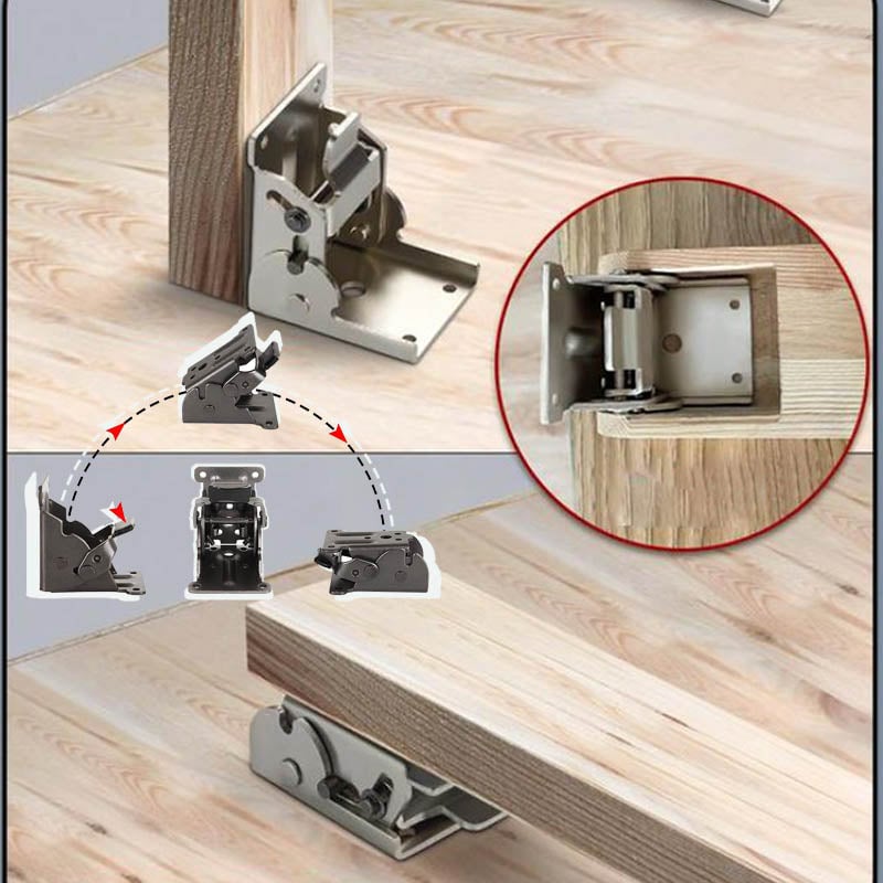 Praktisk sammenleggbar låsende hengsel for møbler, hyller og konsoller. Enkel montering for DIY.