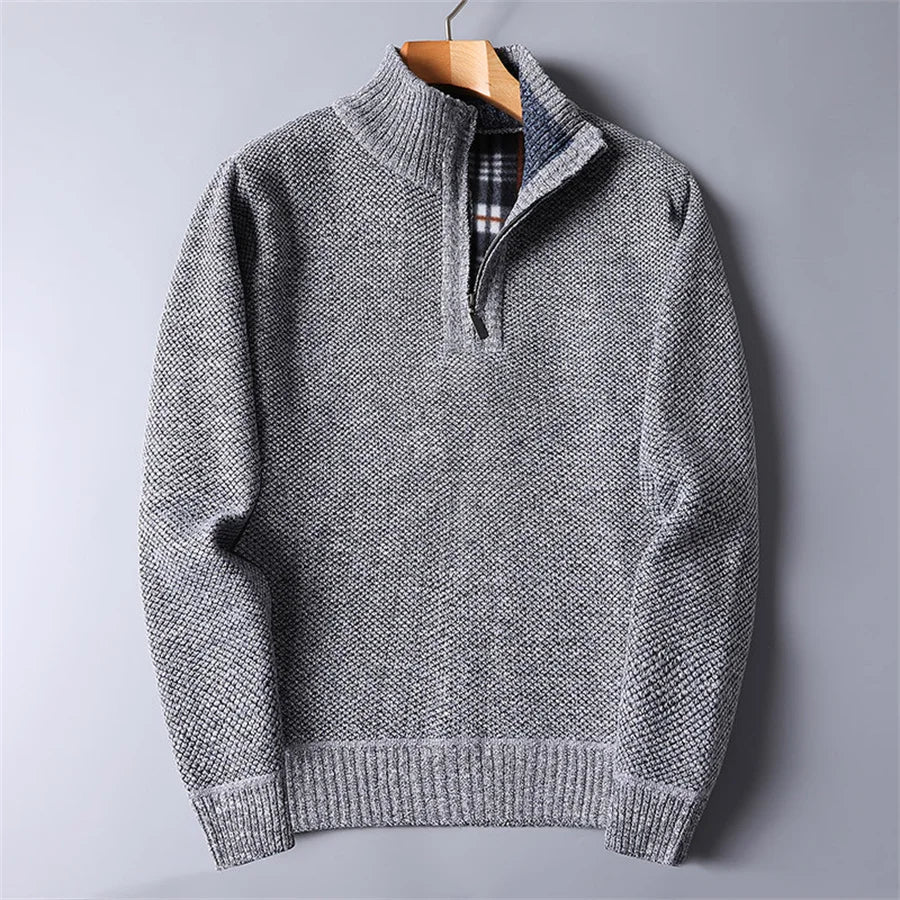 Casual herregenser med halv glidelås og høy hals i mykt stoff, for en komfortabel, moderne look.