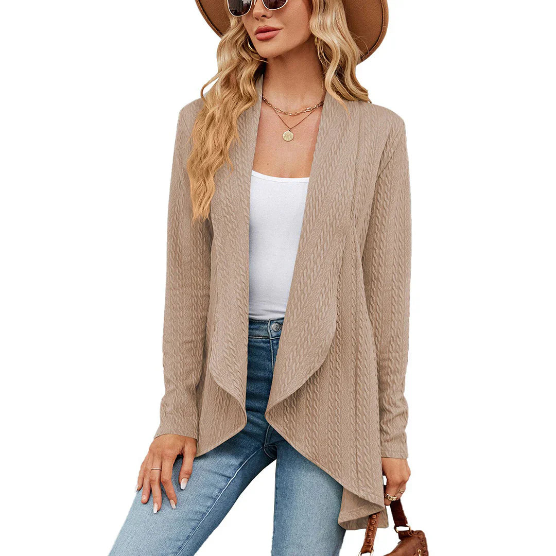 Høstcardigan for damer, lang og komfortabel. Et elegant tillegg til garderoben.