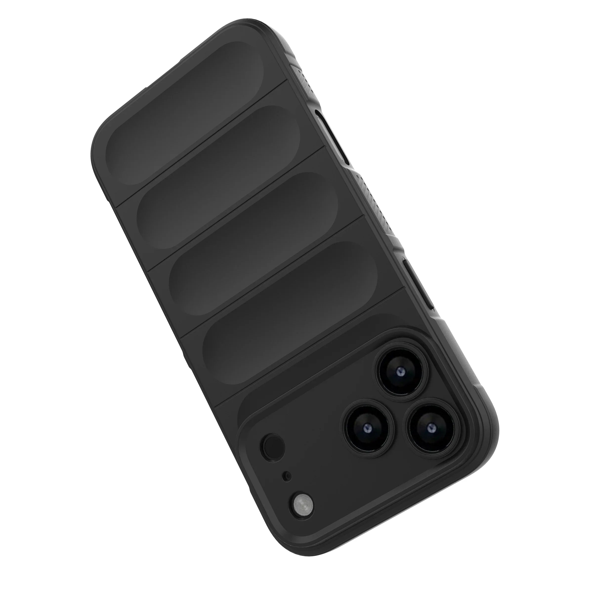 Detaljbilde av flerfarget, støtsikkert silikon deksel for iPhone 17-serien.