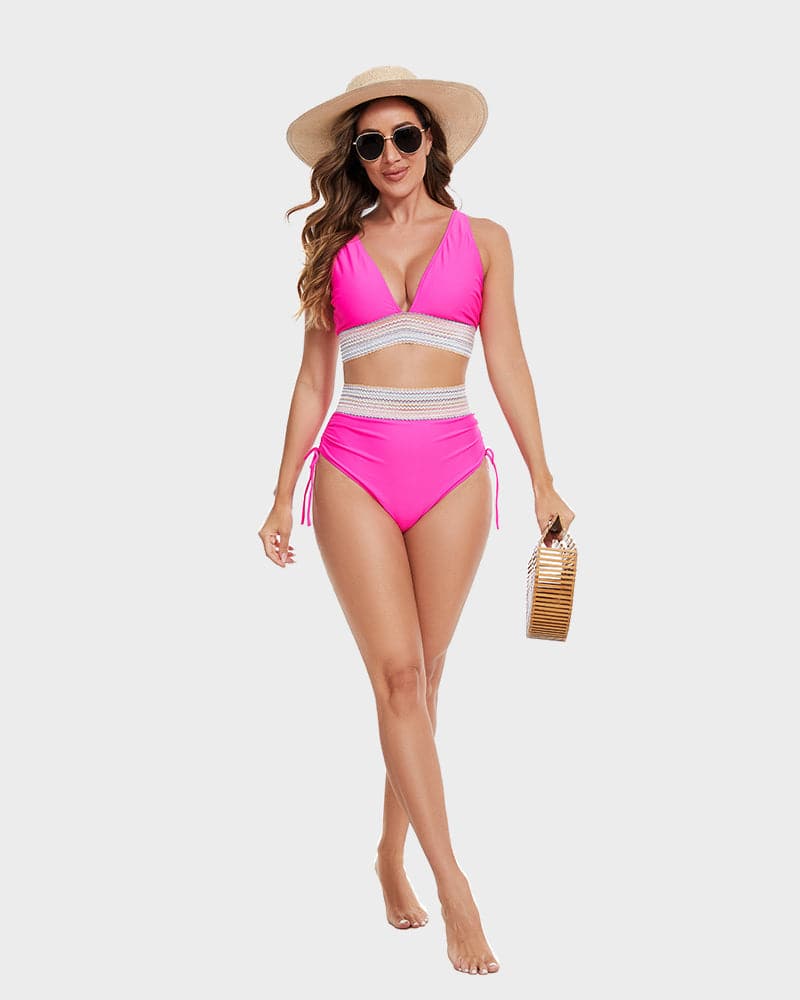 Justerbar formende bikini for kvinner, med fargeblokk og høy midje design.