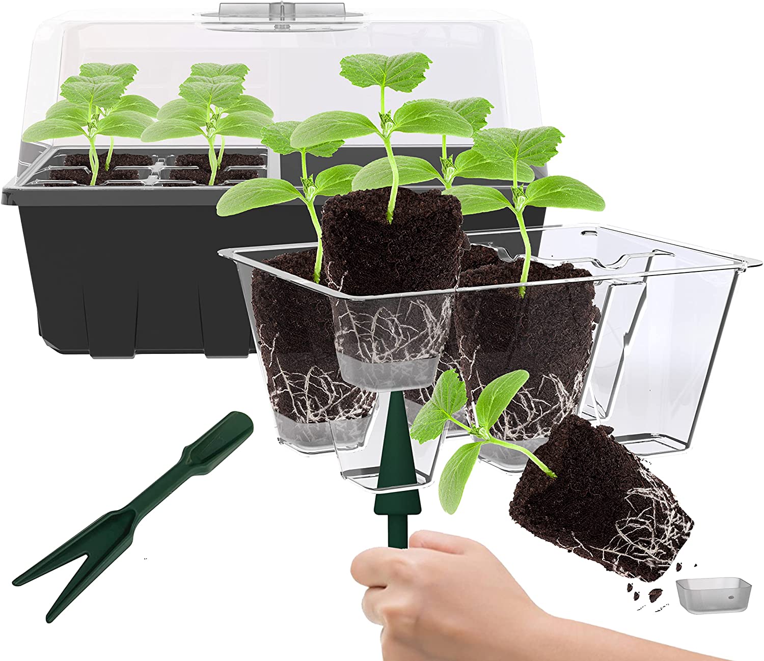 Frøstartbrett med integrert LED-vekstlys for optimal plantespiring. Perfekt for innendørs hage.
