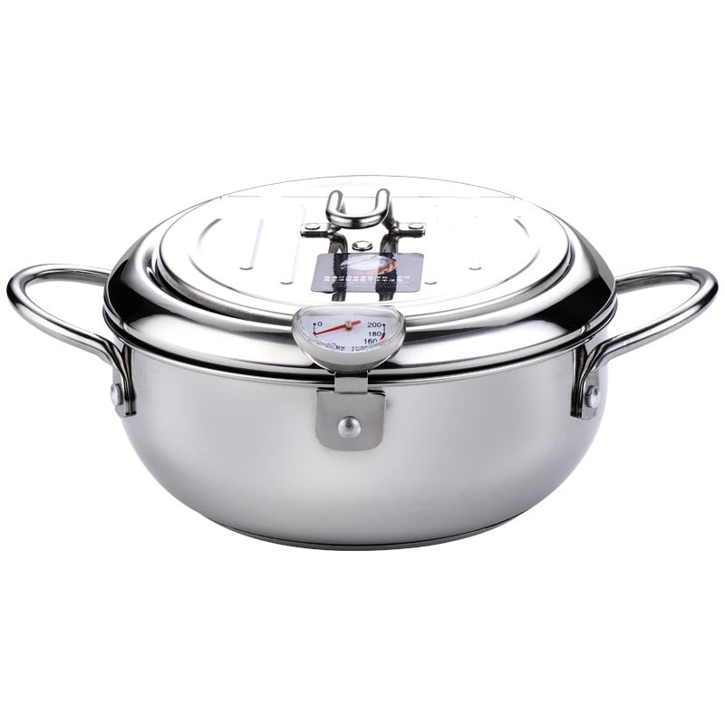 Frityrgryte i rustfritt stål med termostat for presis dypfritering av matlaging.