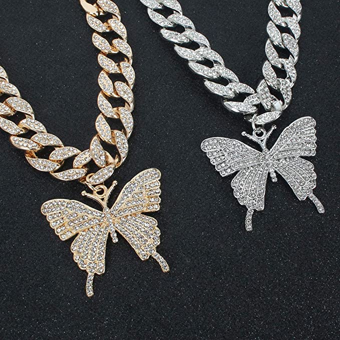 Vakkert sommerfugl smykke choker for dame, ideell gave. Glitrende krystaller og elegant lenkekjede.