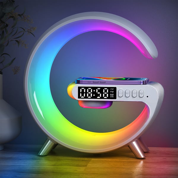 Moderne smartlampe med vekkerklokke, simulerer soloppgang og har sovehjelpsfunksjon for soverommet.
