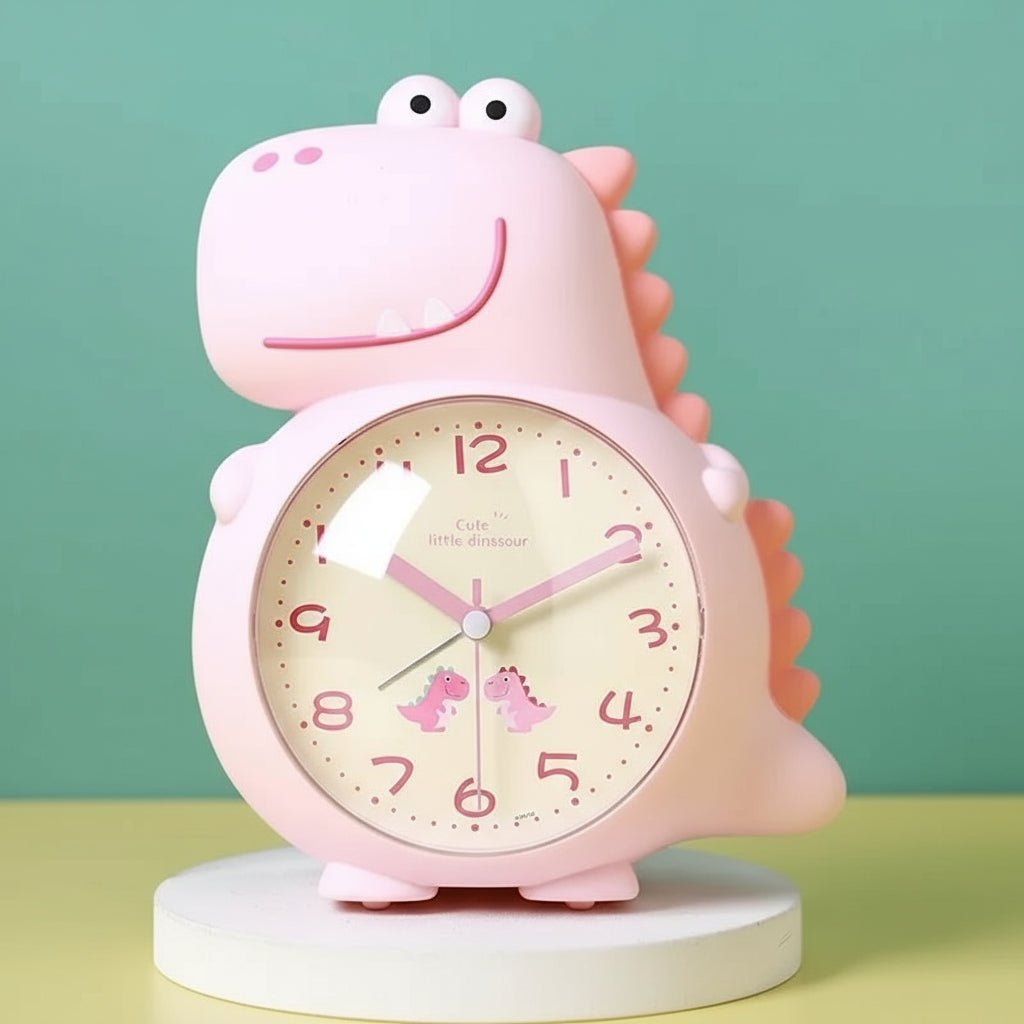 Stille alarmklokke for barn: dinosaur vekkerklokke med mildt vekkelys og enkel innstilling til barnerommet.